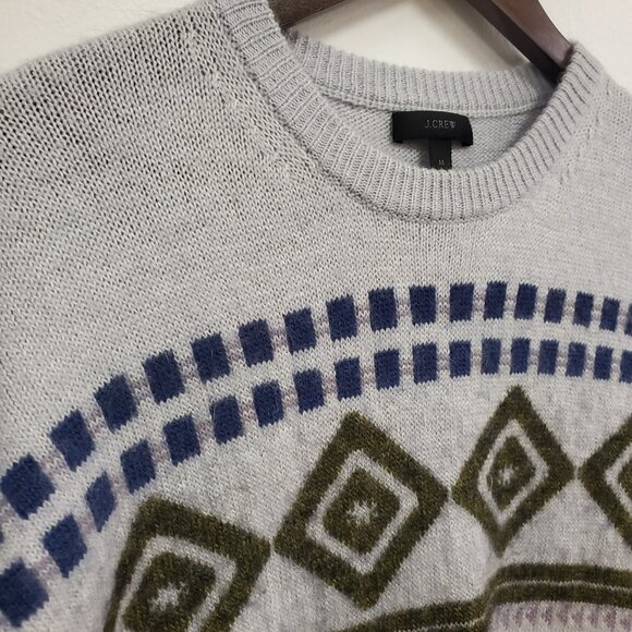 J Crew Womens Wool Mohair Nordic Sweater Size M Purple Geometric Cozy Layers - Picture 2 of 12